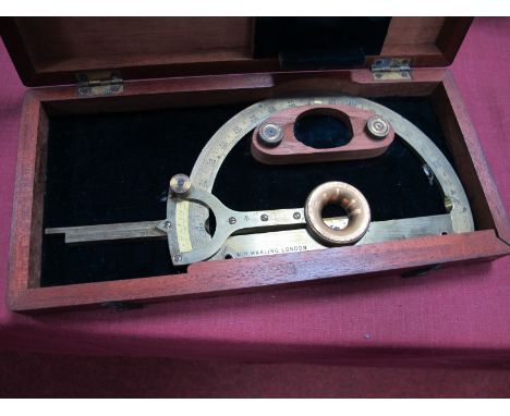 A Victorian Brass Clinometer, by W.H Harling, London, stamped 1888 with War Department arrow, in original wooden fitted case.