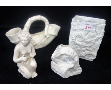 A WORCESTER "BAMBOO" VASE,  a white glazed Kaiser "ammonite" vase and similar ceramics