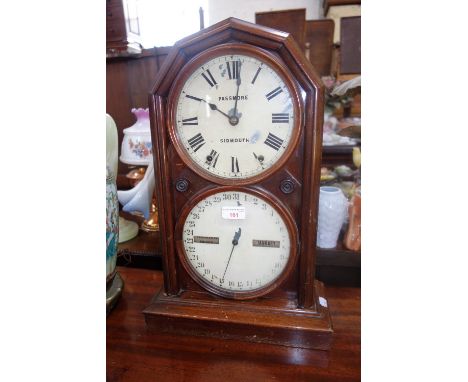 A VICTORIAN MANTEL CLOCK-CALENDAR inscribed, "Passmore Sidmouth" in a walnut case, 51cm high (key in office)