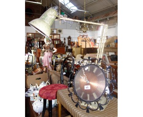 A VINTAGE ANGLEPOISE LAMP with original mottled paint finish, and a wrought iron and copper 'Junghans Electronic' clock (2)