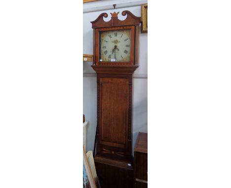 A 19TH CENTURY OAK CASED 30 HOUR LONGCASE CLOCK with painted dial 