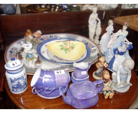 A GOEBEL FIGURE OF A GIRL, a Coalport figure of a woman, similar figures and a collection of ceramics