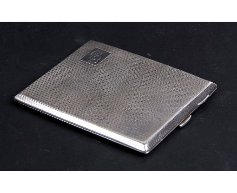 A silver cigarette case with engine turned decoration, initialled 'CEB', Birmingham 1927, weight 154g, 10cms (4ins) wide.
