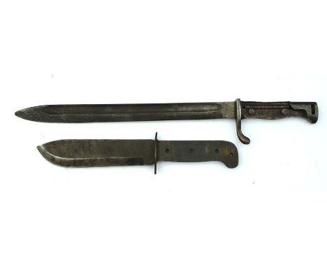 An Imperial German K98 Mauser Butcher bayonet made by FW Holler of Solingen, with a blade length of 35cms (13.75ins). And a 1