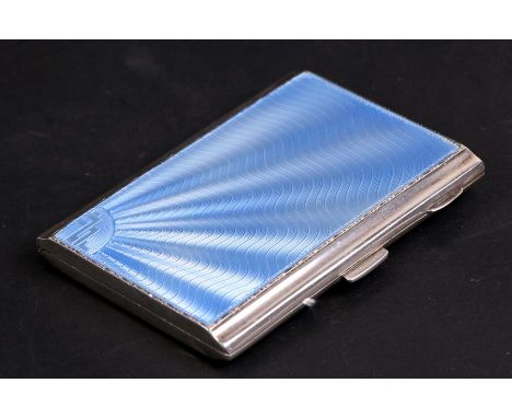 An Art Deco silver and blue guilloche enamel cigarette case, Birmingham 1933, weight 95.6g, 8.5cms (3.3ins) wide.Condition Re