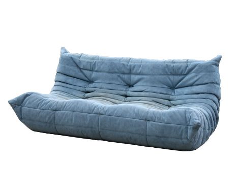 A Togo hand sewn two-seater modular sofa designed by Michel Ducaroy for Ligne Roset, France, upholstered in pleated Alcantara