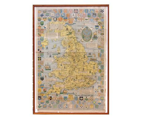 After L U Bullock - Historical Map of England &amp; Wales - coloured print, printed by John Bartholomew &amp; Son Ltd, framed