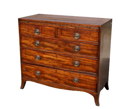 A 19th century mahogany chest, the brushing slide above two short and three graduated long drawers, on splay bracket feet, 10