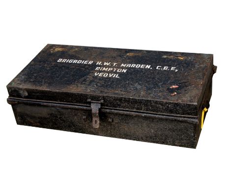 A black painted trunk, the top sign written 'Brigadier H. W. T. Marden CBE, Rimpton, Yeovil', 100cms (39ins) wide.