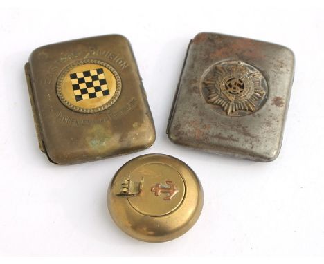 A WW1 Army Service Corps ASC metal cigarette case, an Eastern-Division Andenken An Das Rheinland cigarette case with celluloi