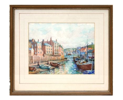 J A Wilkinson - Harbour Scene - watercolour, signed both lower right and left, framed &amp; glazed, 32 by 25cms (12.5 by 9.75
