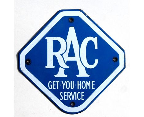 An original RAC Get-You-Home Service enamel advertising sign, 26 by 26cms (10 by 10ins).