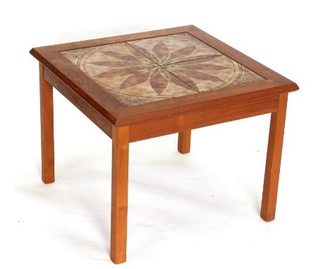 A mid century Danish teak tile top coffee table, stamped 'Mobelfabrikken Toften' to the underside, 53 by 53cms (20.75 by 20.7