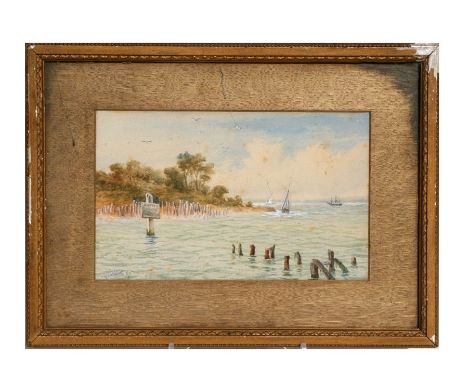 R T Wilding - Coastal Scene - signed &amp; dated '87 lower left, watercolour, framed &amp; glazed, 27 by 17cms (10.5 by 6.75i