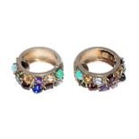 Continental, Circa 1960, A pair of multi gem set hoop earrings