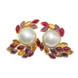Gripoix, Paris, A pair of faux pearl and multicoloured glass ear clips