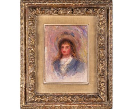 Attributed to Pierre-Auguste Renoir (French, 1841-1919)  Study of a girl in a hat Oil on canvas laid on panel With an Ohana G