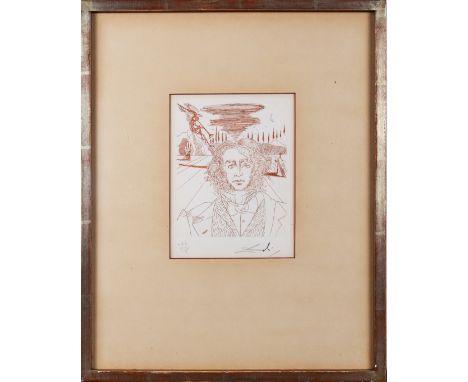 Salvador Dali (Spanish, 1903-1989) Henry Wadsworth Longfellow, 1967 Etching and drypoint printed in red, on wove Signed and n