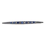 Continental, Circa 1920, A graduated sapphire and diamond bar brooch