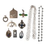 20th Century, A mixed lot of 10 gem set, silver and enamel jewellery