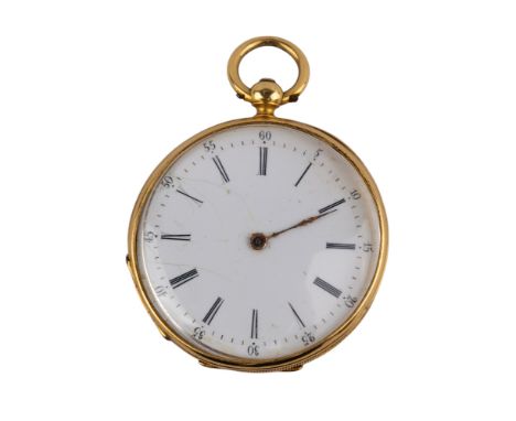 Continental Circa 1870 An 18 carat yellow gold pocket watch With white enamel dial and engine turned case  Weight: Approx. 26