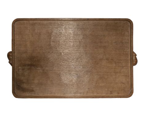 Robert Thompson, aka. Mouseman A tea tray with two mouse handles Oak  Property of a gentleman  Dimensions: 20 in. (H) x 12 in