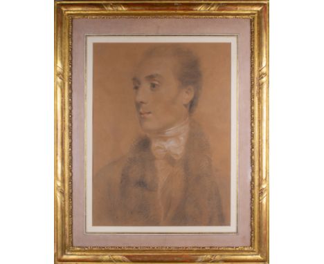 George Richmond, R.A. (English, 1809-1896) Portrait of a gentleman in blue Black, white &amp; red chalks on buff paper  Prove