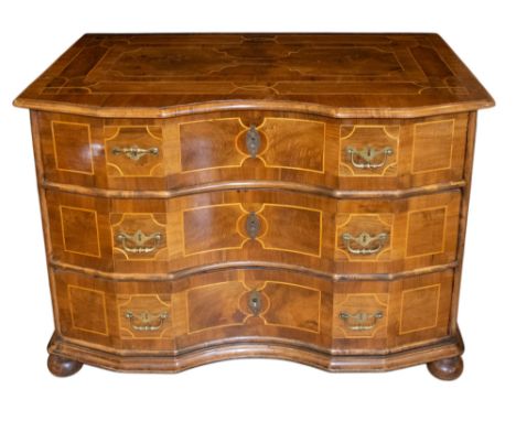 Italian 18th Century A Baroque style walnut inlay commode  Dimensions: 33.5 in. (H) x 46 in. (W) x 26.5 in. (D) 