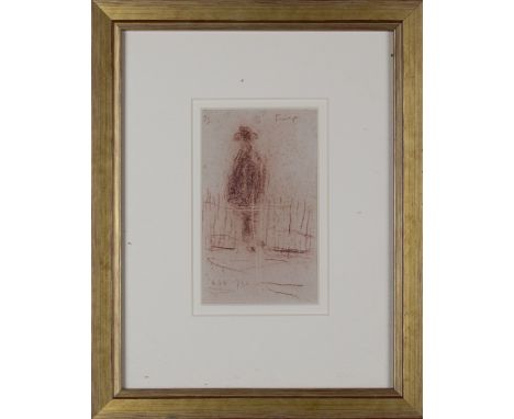 Attributed to L. S. Lowry (English, 1887-1976) Portrait of a Tramp Signed lower left, 'L. S. L 194(?)' Inscribed top right 'T