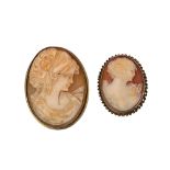 British, Circa 1950, Two shell cameo brooches