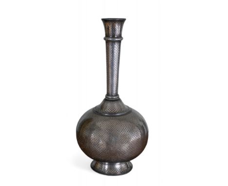 Indian, Deccan A silver-inlaid bidri flask (surahi) The exterior fully decorated with bidri silver inlay arranged as a dense 