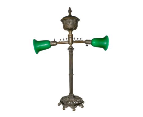 British Victorian A two light lamp in Gothic style  To be sold without reserve  Dimensions: 29.5 in. (H) x 21.25 in. (W) 