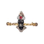 Continental, Circa 1920, A gold, silver, enamel and gem set Blackamoor bar pin