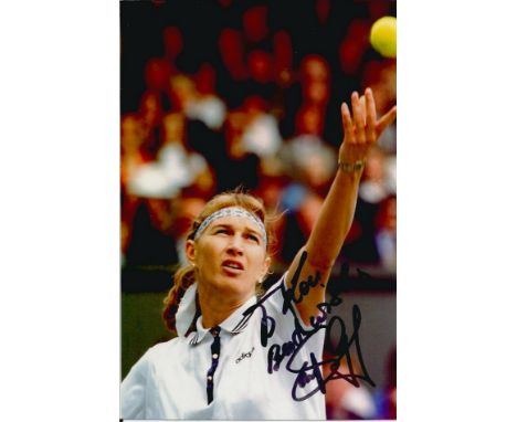 Steffi Graf signed and dedicated 6x4 colour photograph. Graf is a German former professional tennis player. She was ranked wo