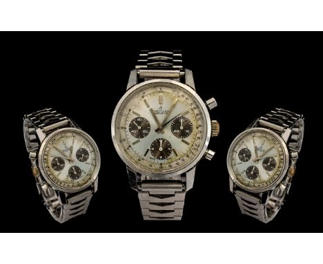 Breitling Gents Chronograph Wristwatch "Panda Dial" circa 1960;s. Gents Rare Wristwatch Ref 815. Dial With Silver Batons, Thr