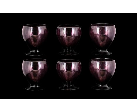 Antique Bristol Glass Set of Six Amethyst Coloured Rummers on a folded foot base with ground pontil. Measuring 4 inches in he