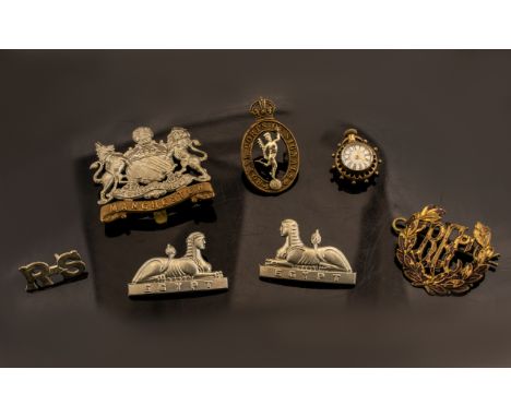 Mixed Lot Of 5 Badges, Two Marked Egypt, Manchester, Royal Corps Of Signals &amp; RFC, Together With A Fob With Compass And W