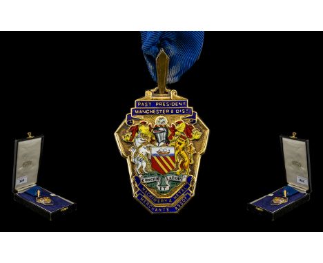 Manchester Silver Gilt &amp; Enamel Badge 'Past President, Manchester District Machinery and Metal Merchants Association.  Ma