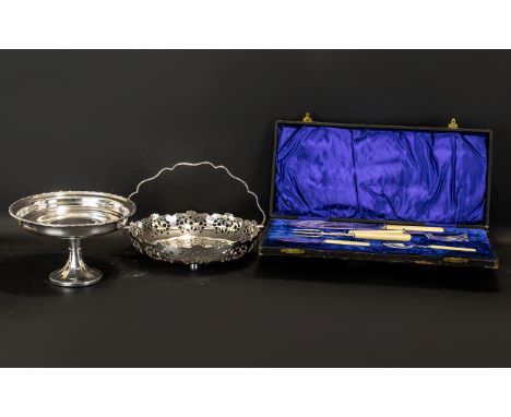 Collection of Silver Plated Ware to include a decorative table centre piece of three silver vases entwined on a base decorate