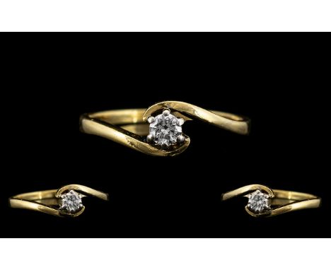 Ladies 18ct Gold Contemporary Designed Single Stone Diamond Set Ring. Round Brilliant Cut Diamond of Excellent Colour and Cla