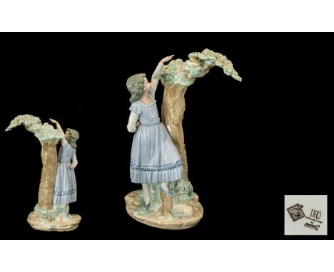 Nao by Lladro Handpainted Porcelain Figure titled 'Nest Discovery' of a girl pointing at a bird's nest.  Model No. 0346.  Scu