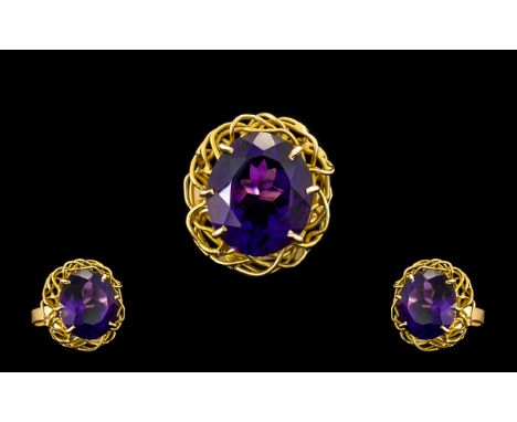 18ct Gold Superb Quality Single Stone Amethyst Set Dress Ring of stunning colour.  The amethyst of the finest deep purple col