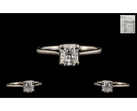 18ct White Gold - Superb Quality Single Stone Diamond Ring. Fully Hallmarked for 750. The Rectangular Cut - Coloured Shaped B