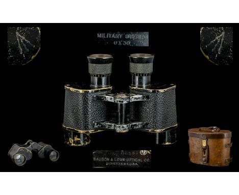World War I Military Stereo 6 x 30 Prismatic Binoculars marked Bausch and Lomb optical co 16587, Rochester USA also marked wi