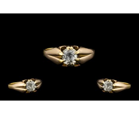 18ct Gold Gypsy Setting Single Stone Diamond Ring - the faceted diamond of good colour and clarity / sparkle. Estimated weigh