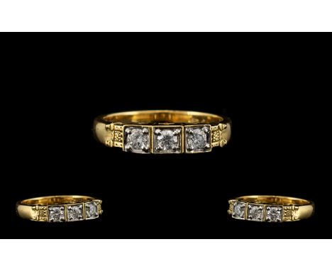 18ct Gold - Nice Quality 3 Stone Diamond Ring Set In a Superior Quality Shank. Fully Hallmarked for 18ct - 750. Ring Size - M