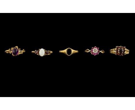 Collection of Five Ladies 9ct Gold Stone Set Dress Rings - all rings fully hallmarked for 9ct. Please see photo. Set with ame