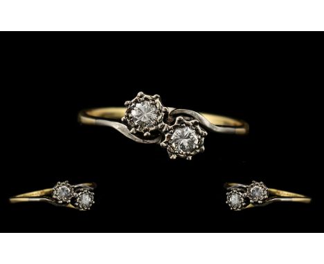 18ct Gold and Platinum Attractive Illusion Set Ring. The Two Round Brilliant Cut Diamonds, Clear and Bright with Sparkle. Rin