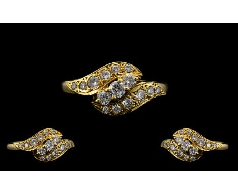 18ct Gold - Attractive and Excellent Quality Diamond Set Dress Ring, The Diamonds of Excellent Colour and Clarity. Good Spark