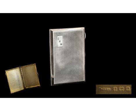 Art Deco Period Engine Turned Sterling Silver Rectangular Shaped Cigarette Case of good quality and of solid construction. Ha